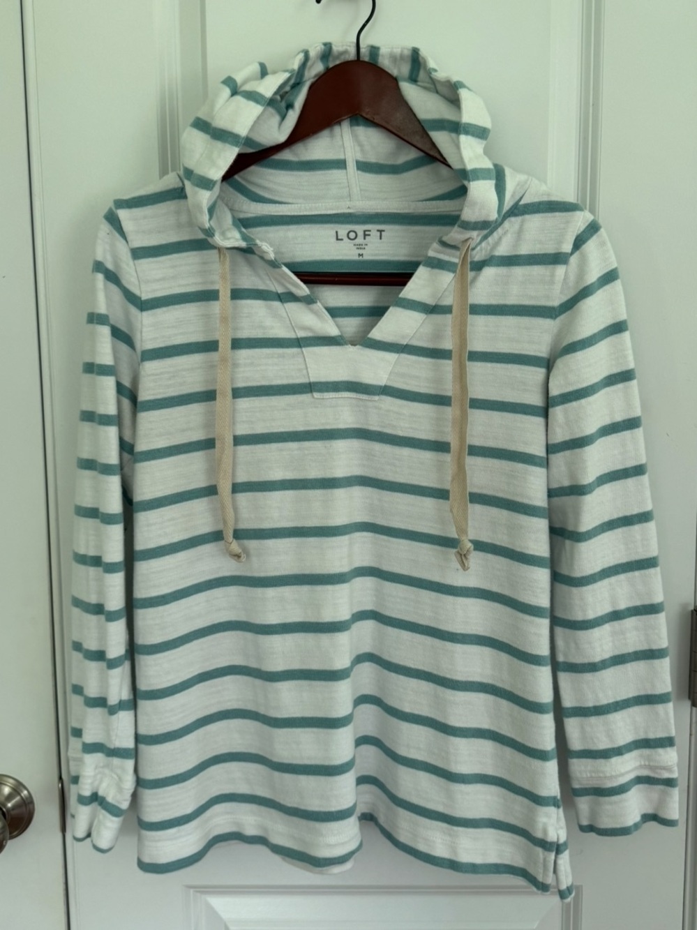 Loft Stripe Split Neck Hoodie Top